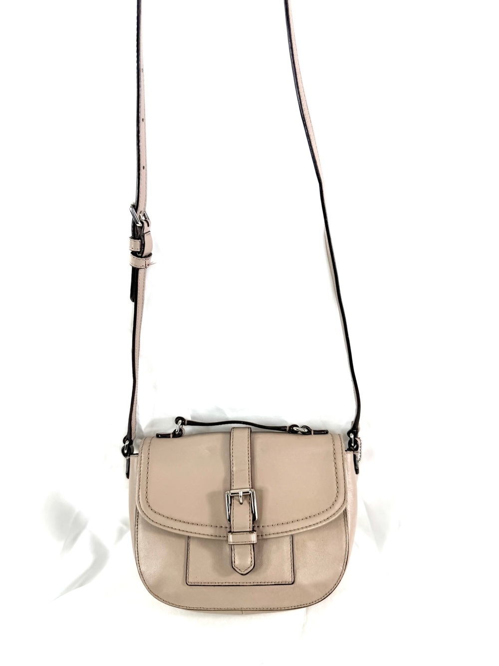 Coach F51286 Charlie Anderson Taupe Leather Mini Small Saddle Crossbody Bag Rare